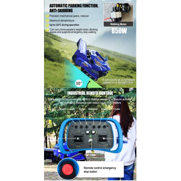 Hot-selling Industrial Multi-Function Tracked Lawn Mower Cordless Single Cylinder Engine Smart Remote Control 360-Degree