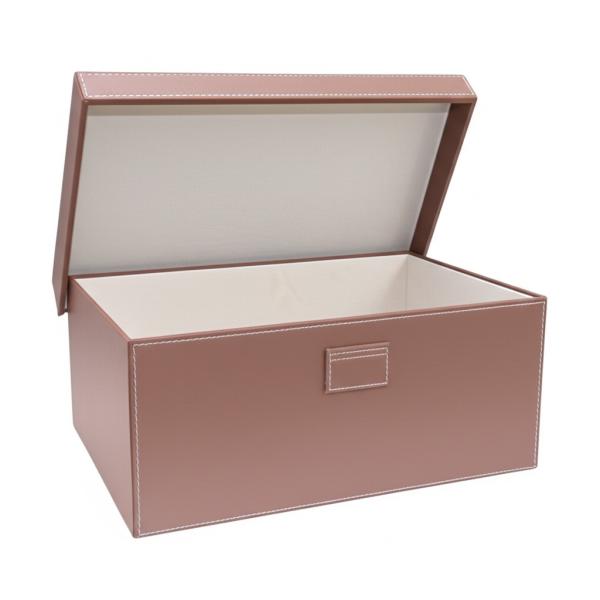 Durable MDF Frame Brown Leather Look Storage Boxes With Lids Versatile Organizer