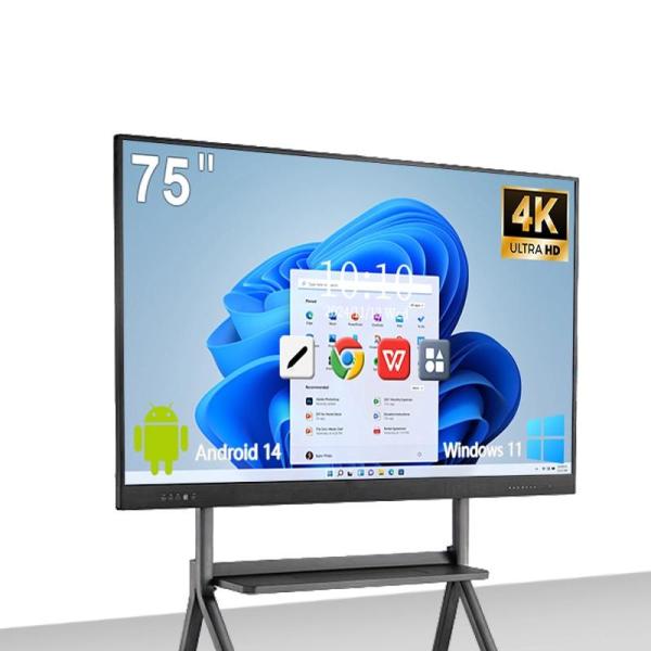75 Inch Interactive Touch Screen Whiteboard with Android 14/Wind11 System and 4K LCD Touch Screen for Smart Education