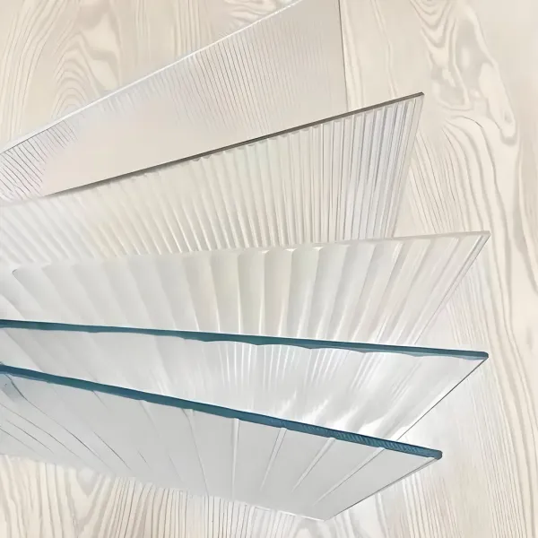 Gradient Sandblasted Embossed Decorative Privacy Glass Panel Interior Wall Partition Application
