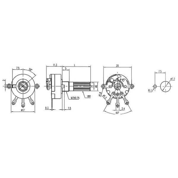 Single Turn Carbon Composition Potentiometer Rotary Type With Switch RV17-K2