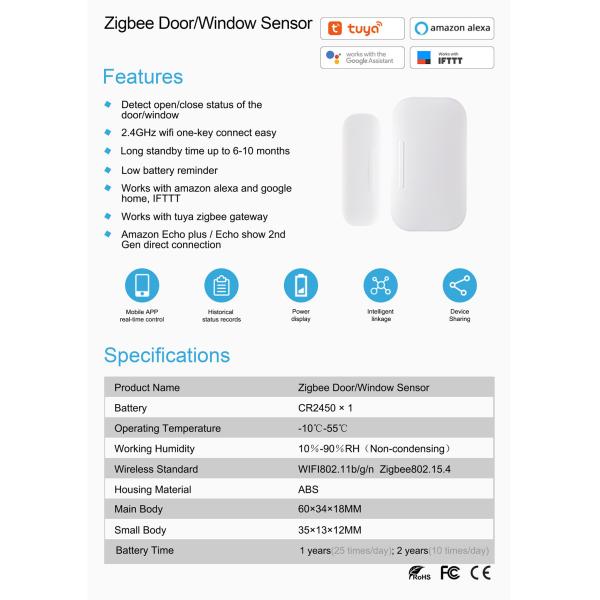 ZigBee Door Sensor Smart Mini Door Alarm Open Sensor ZigBee Window Sensor for Home Security(MYQ-ZDS01)