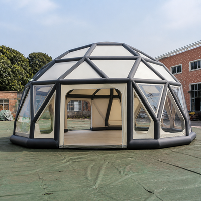 Commercial Geodesic Inflatable Event Pavilion Inflatable Party Tent with Clear Wall Panels Modular Entrance and Custom Branding