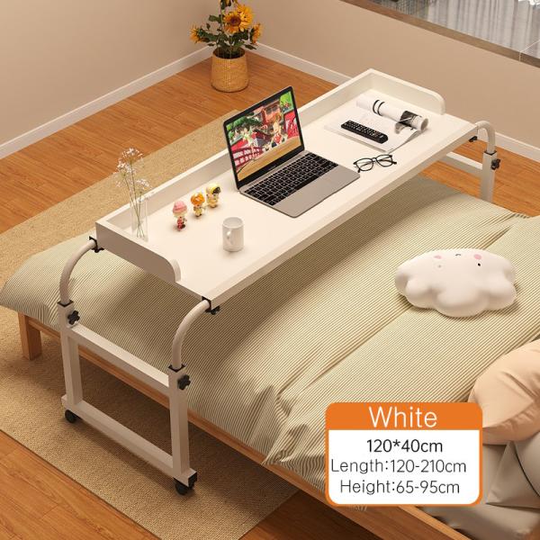 Movable Desk Overbed Table for Laptop Computer Adjustable Height and Length with Wheels in Living Room Bedroom
