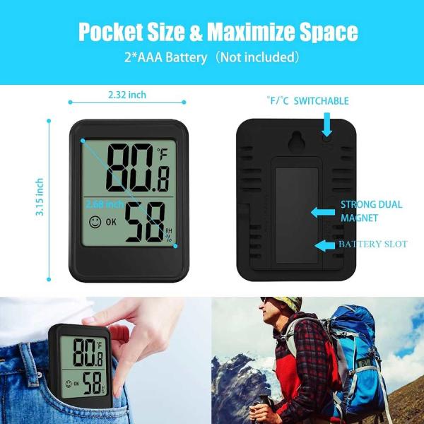LCD Room Temperature Humidity Meter 10% - 99%RH -4F-158F