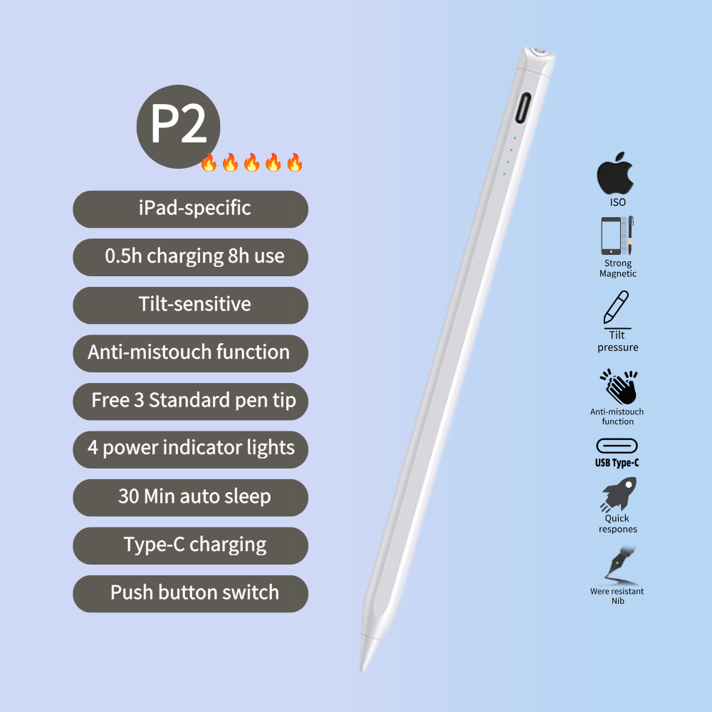 Push Button Switch with Tilt-sensitive Anti-mistouch Function Touch Pencil ipad Stylus Pen for IPads After 2018