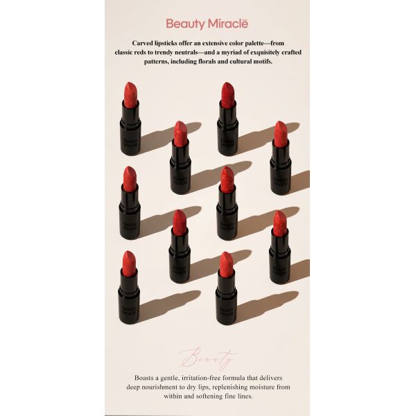 Private Label Microscopic Carvings Moisturizing Solid High Pigment Cosmetics Waterproof Long Lasting 3D Carved Lipstick
