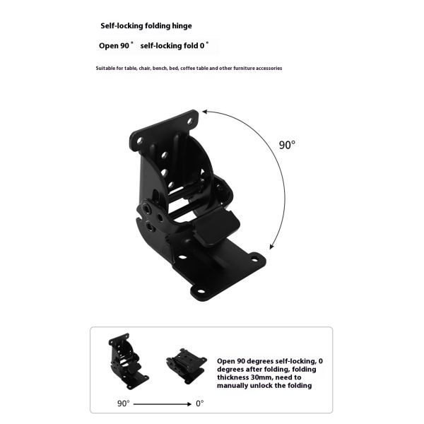 90° Self-locking Folding Hinge Thickened Hardware Accessory for Dining Table Chair Bed Leg Coffee Table Support