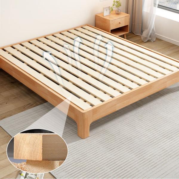 Modern Design Solid Birch Wood Upholstered Platform Bed Frame Easy Assembly and Slat Support for Double Size Guest Room