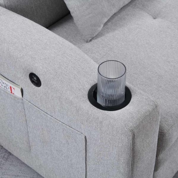 Queen Size Convertible Sleeper Sofa Bed, Comfortable Pull-Out Bed with Adjustable Backrest and USB Charging Port and Cup Holders, Futon Sofa Bed, Gray