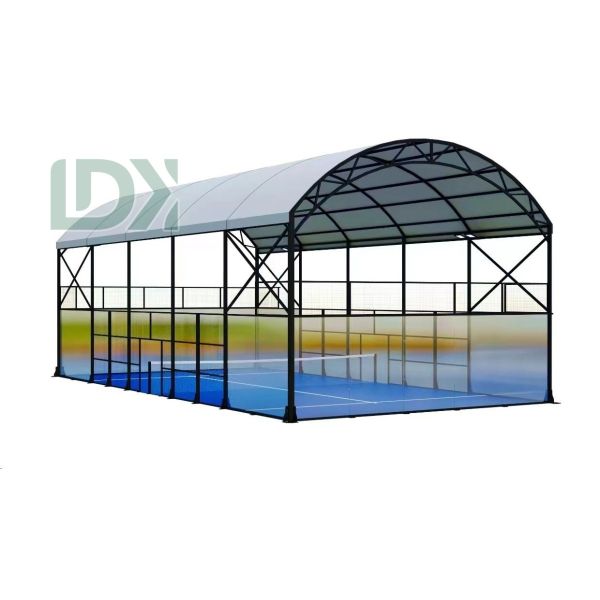 Detailed view of padel court canopy construction