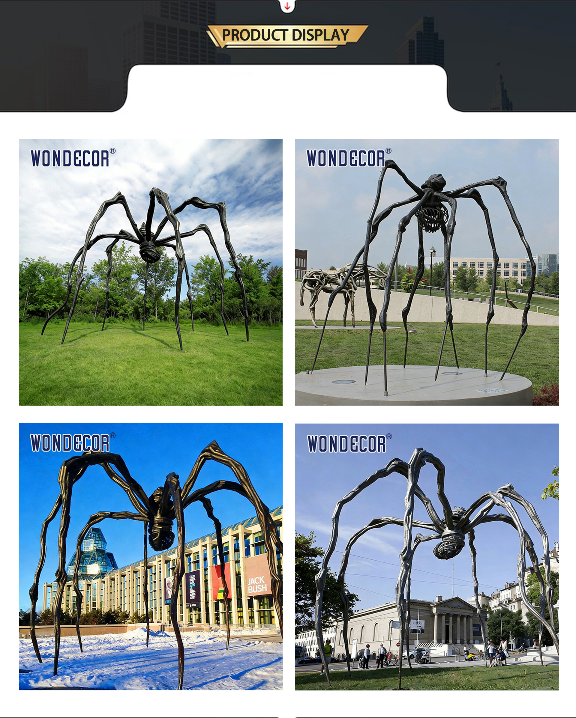 Casting custom sized black large copper bronze spider statues, suitable for squares or gardens