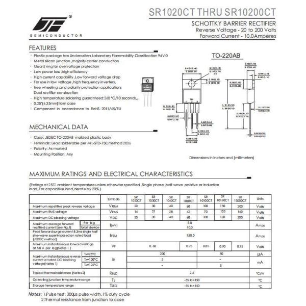 JF SR10150CT High Power Schottky Rectifier Diode for None Luminous Intensity Demands