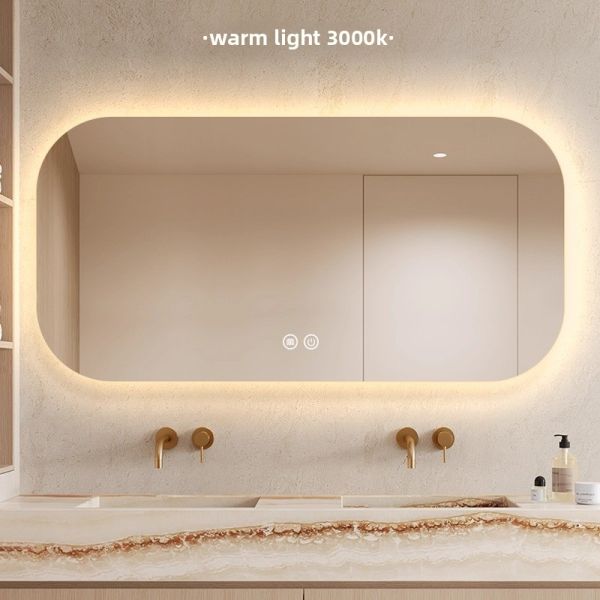 Luxury LED Bath Mirror with Modern Premium Design Touch Switch Rectangular & Round-Edged for Hotels Elegant Apartments Villas