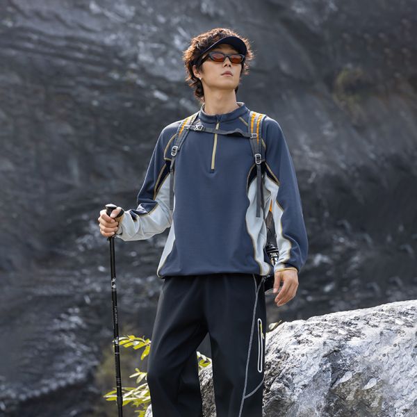 Custom OEM ODM Half Zip Stand Collar Thermal Pullover, Constant Temperature Warm Outdoor Color Block Fleece Top, Custom Logo & Fabric Supported