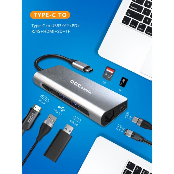 OCC 100W PD 7 In 1 Port Powered USB C Hubs 5Gbps Data Transfer