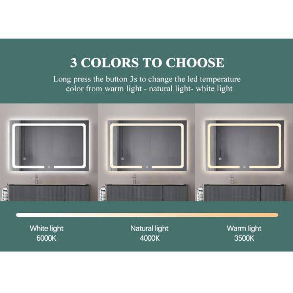 Rectangle Smart Touch Switch Makeup Bathroom Illuminated Led Mirror With Light Dimmable