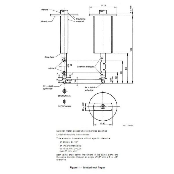Metal Material IEC 60529 Jointed Test Finger 12mm Without Specific Tolerance