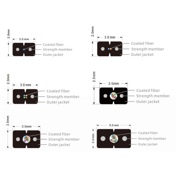 Butterfly Shaped Indoor Drop Cable FRP Single Core 2 Core Fiber Drop Cable