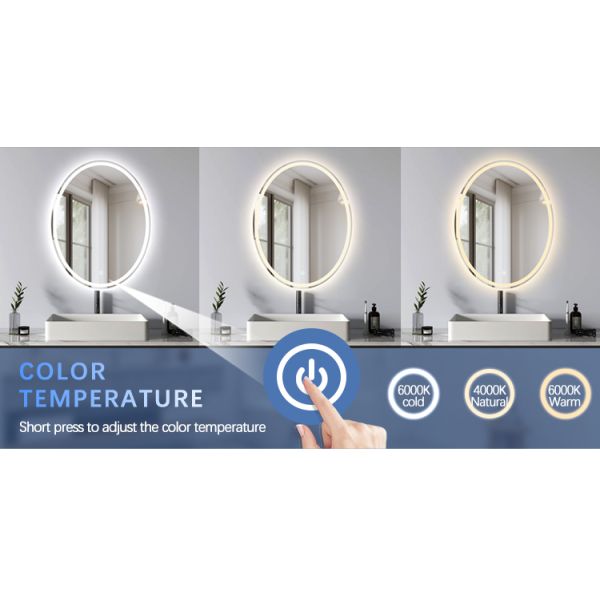 Front Lighted And Backlit Wall Mounted Round Silver Bathroom Mirror With Touch Screen
