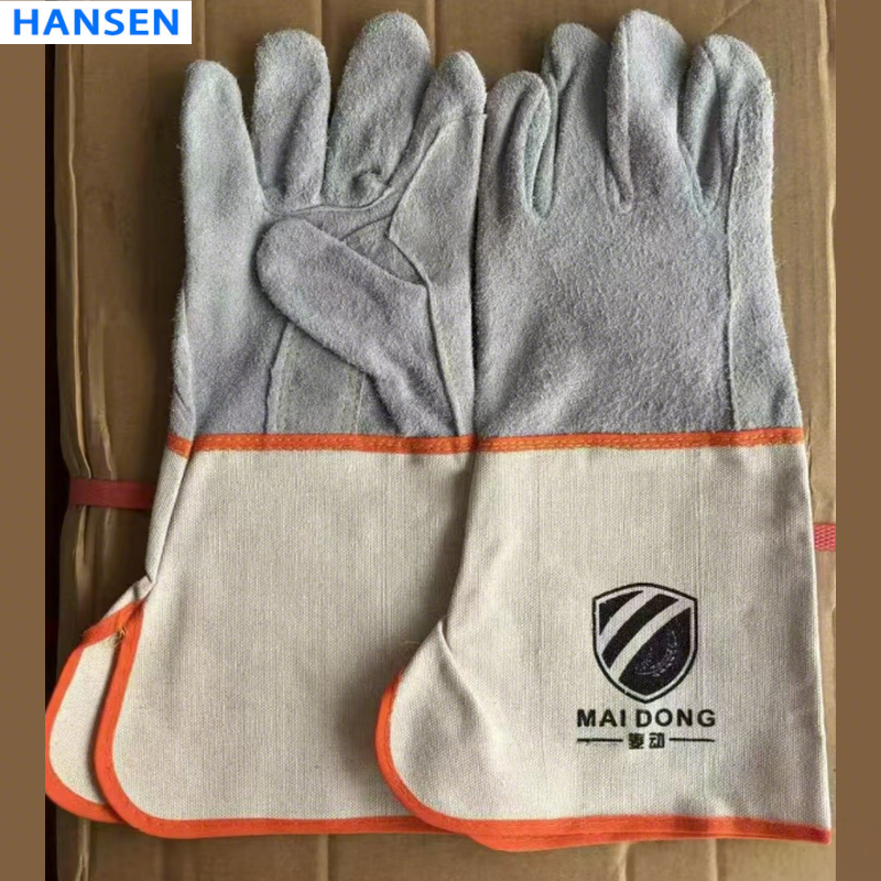 Split Cowhide Welding Gloves , Double Layer Heat Resistant Welder Gloves , Short Driver & Long Cuff Leather Safety Gloves , Anti Spark Wear Resistant