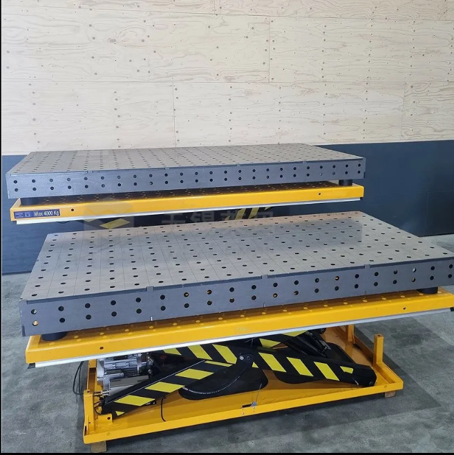 3D Welding Table with Hydraulic Lifting Mechanism - Front View
