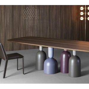 Customized Walnut Color Metal Base Dining Table Rectangular Shape