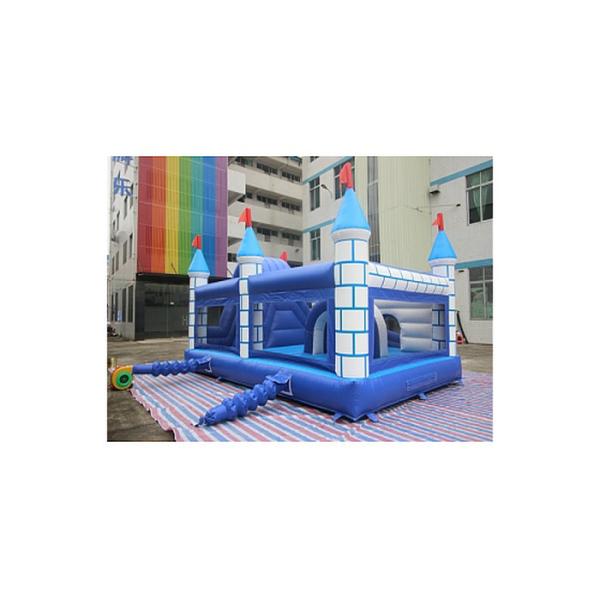 Blue And White City Wall Inflatable Bounce Combo With Slide / Backyard Jumping Castle