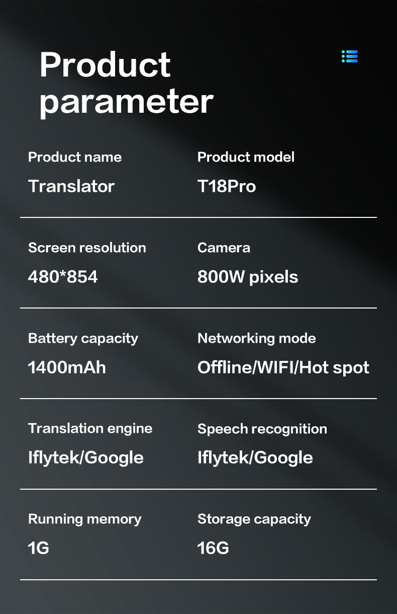 Offline 160 Multi Language Translator AI Translator Device 16G Large Storage