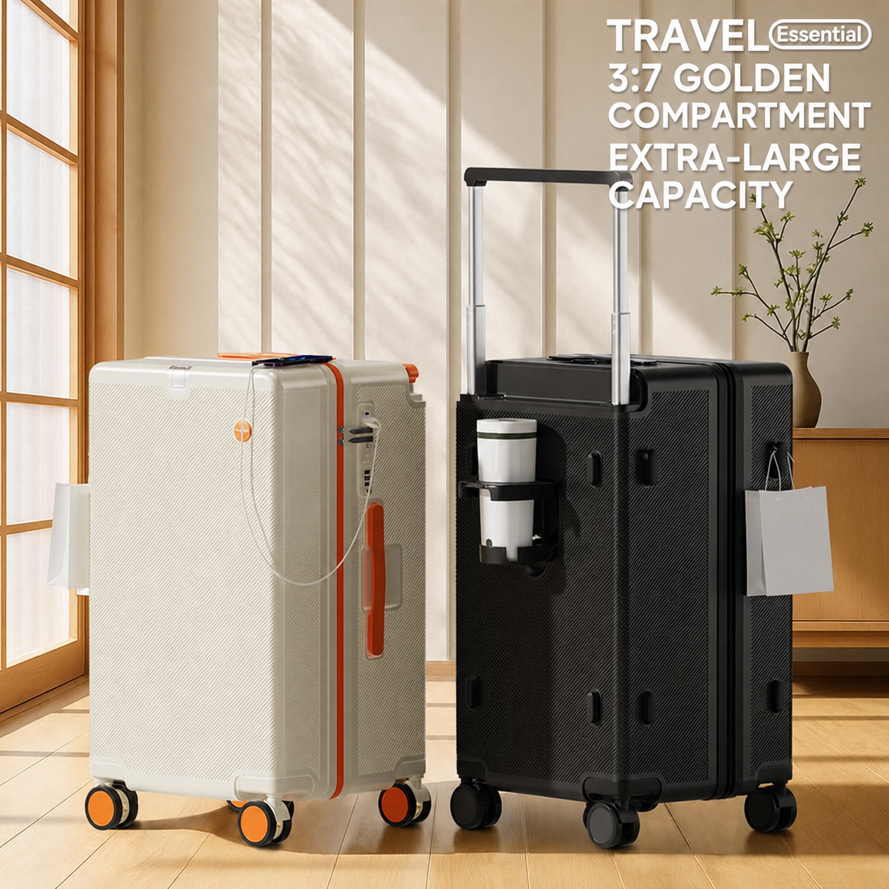 Travel essential 3:7 golden compartment extra-large capacity luggage