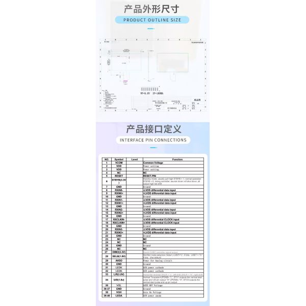 7.0 inch TFT LCD Module with 1024RGBx600 Resolution and LVDS Interface IPS Screen