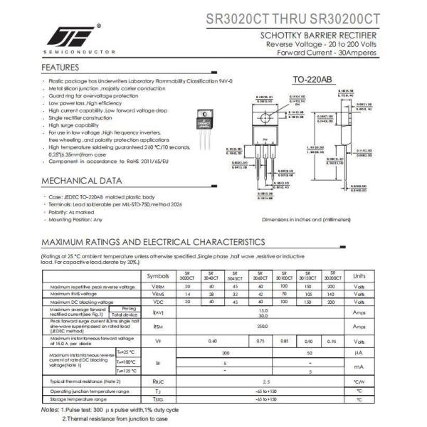High Power Package SR30100CT Schottky Barrier Rectifier Diode 30A 100V for Products