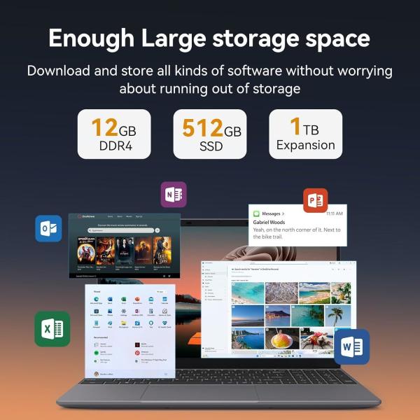 HD Display 15.6 Inch Laptop Computer Intel UHD Graphics 180°Open Angle Windows 11