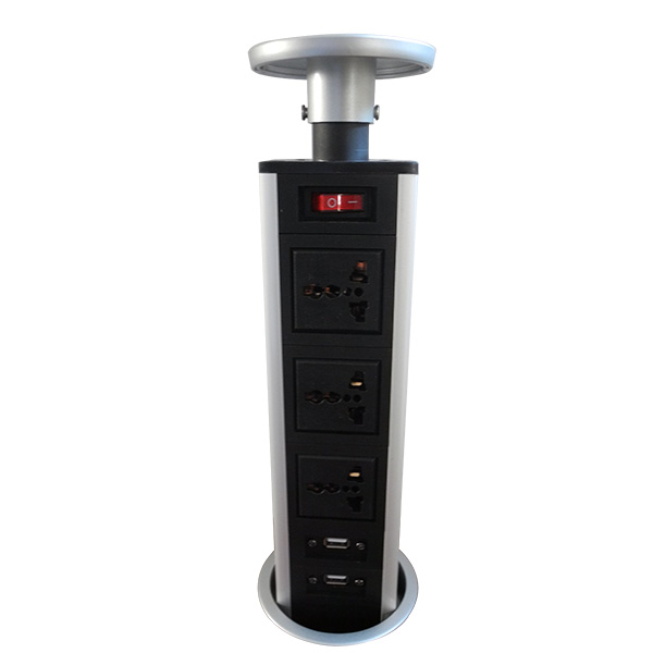 220V 16A AC Kitchen Pop Up Power Sockets 3 Plug 9cm Install Size