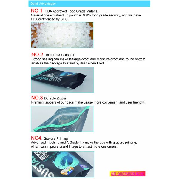 Plastic Self Standing Resealable Bath Salt Packaging Bag