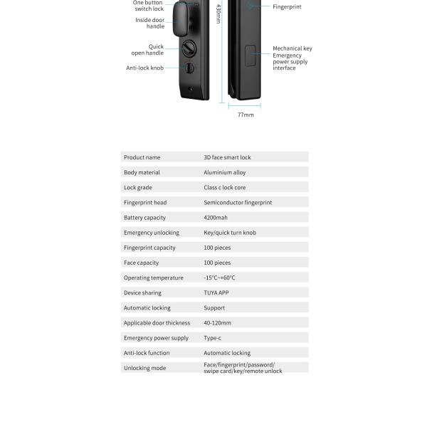 Qleung S959MAX Face Biometric Video Calling Fingerprint Recognition Key Card Tuya App Fully Automatic Smart Door Lock