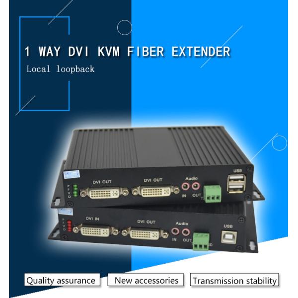 1Port uncompressed dvi kvm fiber optic extender with external bidirectional analog audio transmission over 20KM SM fiber