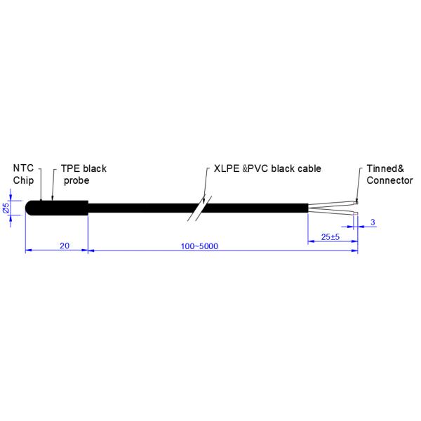 TPE Plastic XLPE PVC Cable NTC Probe Temperature Sensor