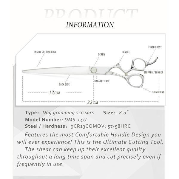 8 Inch Light Pet Grooming Scissors Smooth Handfeel High Precision