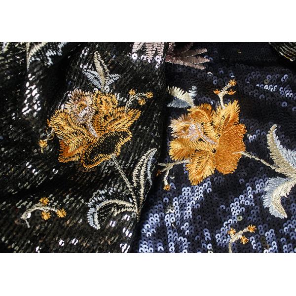 Embroidery Sequin Lace Fabric with 3D Elegant Multi Colored Flowers Pattern