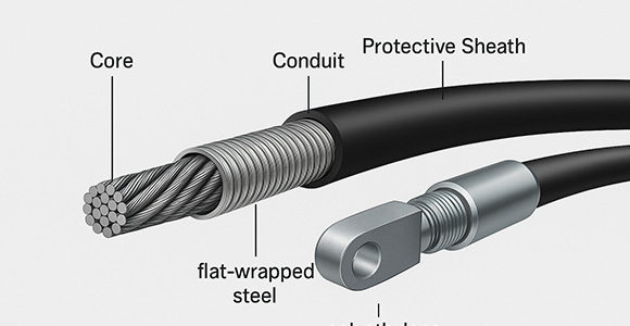 Cross-section of Phidix pull-only clutch cable showing nylon core and conduit