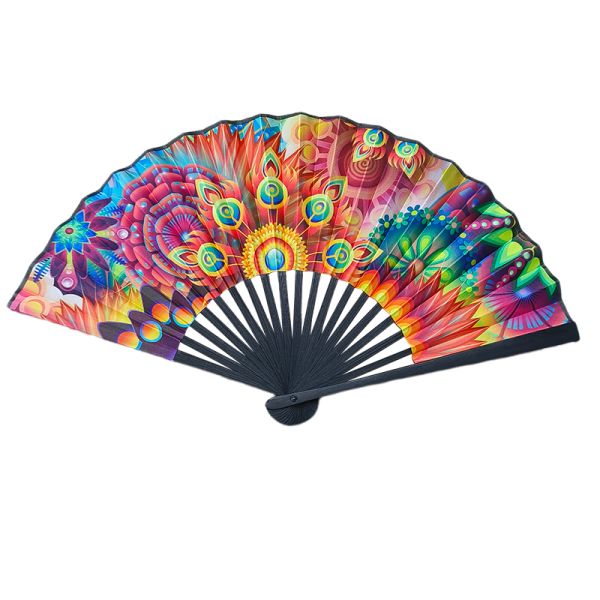 Customized Logo Bamboo Folding Hand Fan Leopard Print Pattern Sublimation Technique for Wedding Dancing Clack Bamboo Crafts