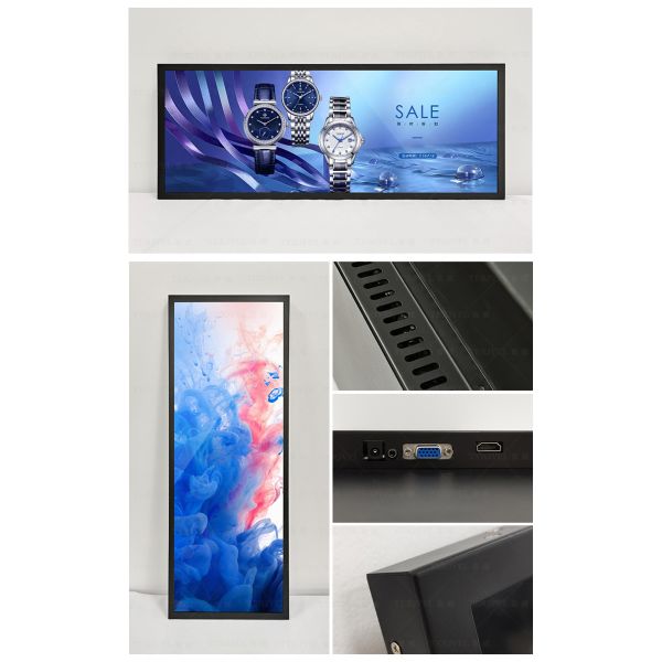 Customized 27inch Stretched Bar LCD Digital Signage FHD Animation Text Elevator Airport Subway Shopping Mall Retail Store