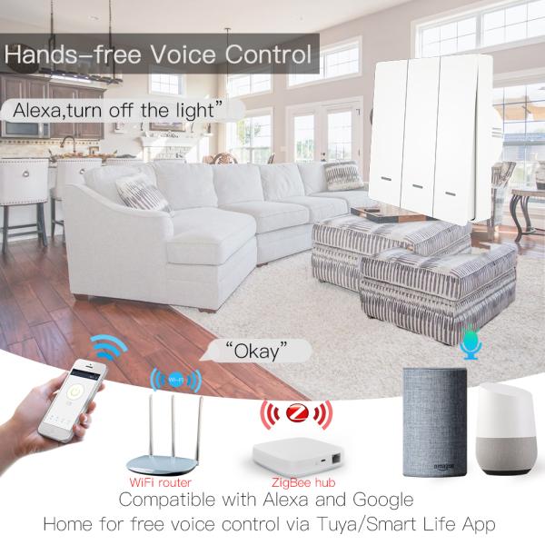 Tuya Push Button Switches No Neutral Zigbee Wireless Smartlife APP Remote Control Smart Life IOT Home Automation System