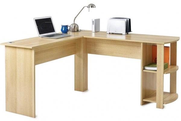 Corner Computer Desk Oak Office Workstation Shelves Furniture L Shaped PC Table