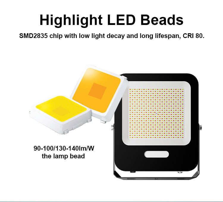 3CCT Selectable LED Flood Light with 180° Adjustable Angle and IK07 Impact Resistant for Outdoor Use