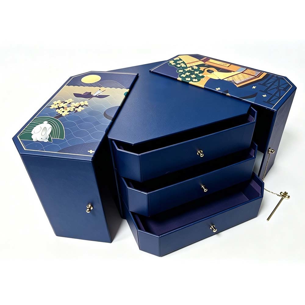 Gatefold Octagonal Gift Boxes with Multi Layer Drawers Double Door Opening
