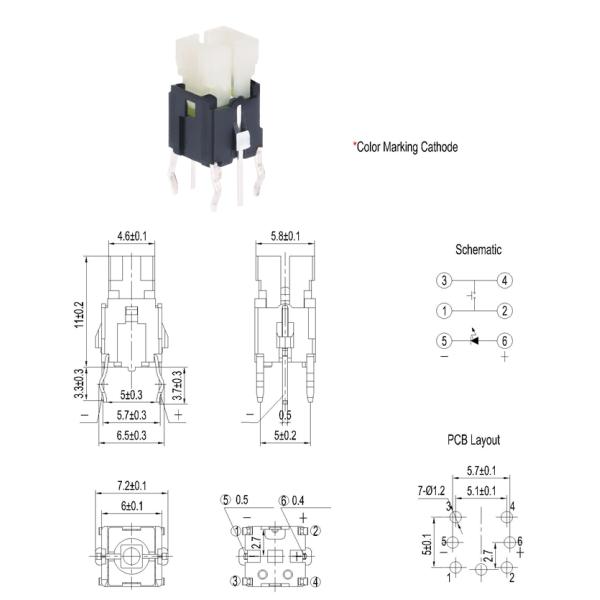 6x6 Height 11mm DIP PCB Terminal Push Button Illuminated Tact Switch