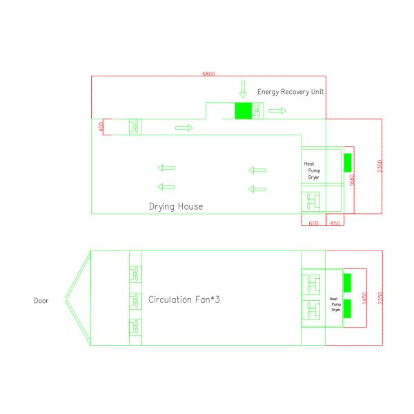 Heat pump dryer 24kW, 20L per hour dehuminification flow.
