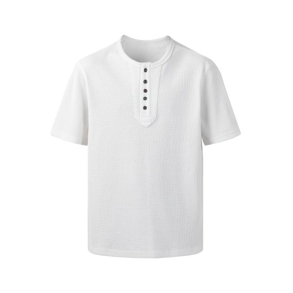 Minimalist Waffle O-Neck Regular Fit Solid Knitted Printed Cotton-Polyester Vintage T-shirt for Men's Autumn Casual OEM